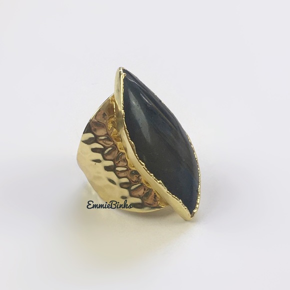 New Natural Labradorite Crystal Cocktail Ring / Water Drop Statement Ring - Picture 9 of 14